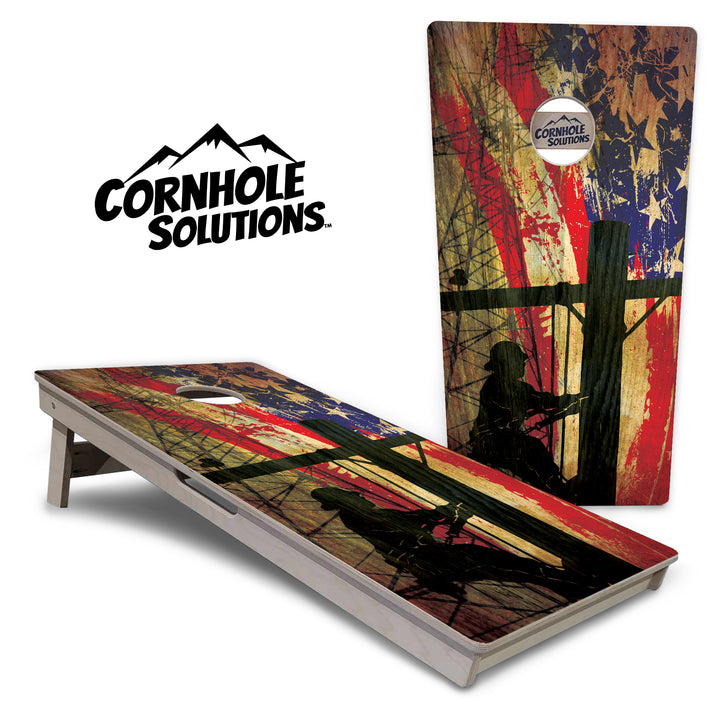 Faded Lineman Flag Cornhole Boards - Professional Tournament Series