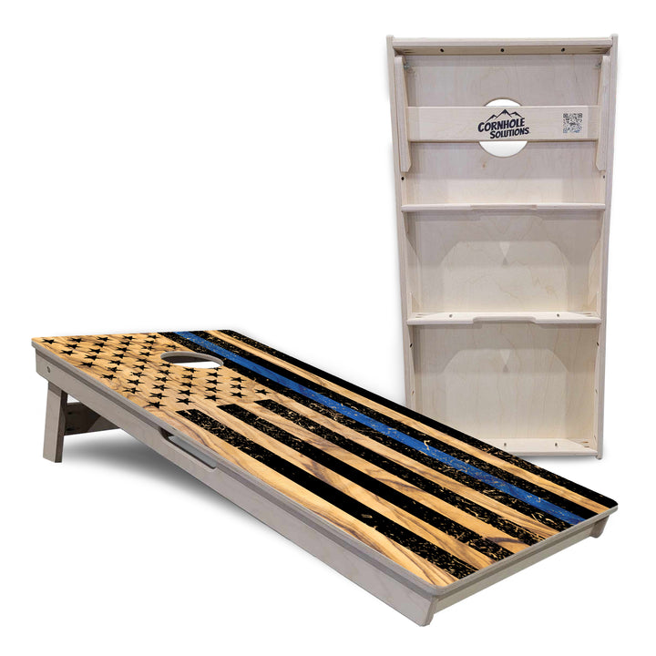 Light Wood Blue/Red Line Flag Cornhole Boards - Professional Tournament Series