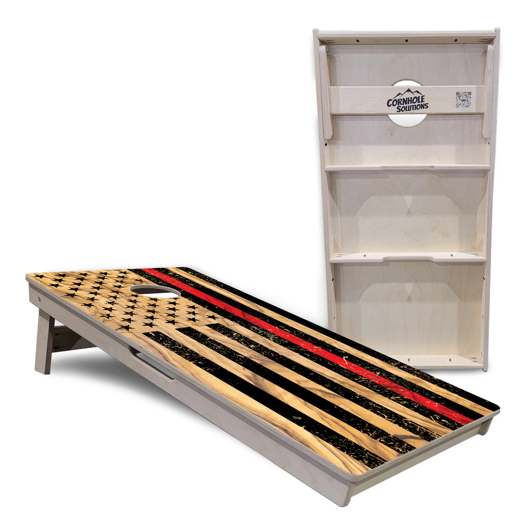 Light Wood Blue/Red Line Flag Cornhole Boards - Professional Tournament Series
