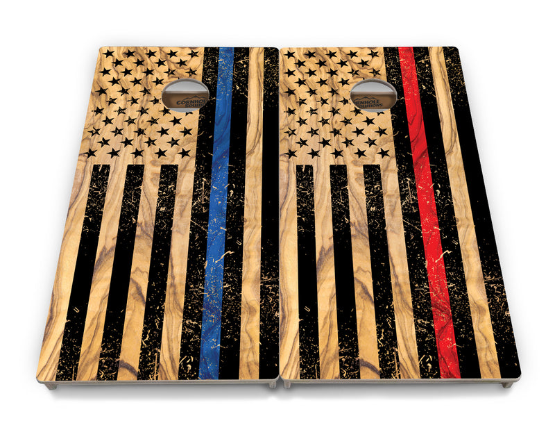 Tournament Boards - Light Wood Thin Red/Blue Line Flag Design Options - Professional Tournament 2'x4' Regulation Cornhole Set - 3/4″ Baltic Birch - UV Direct Print + UV Clear Coat