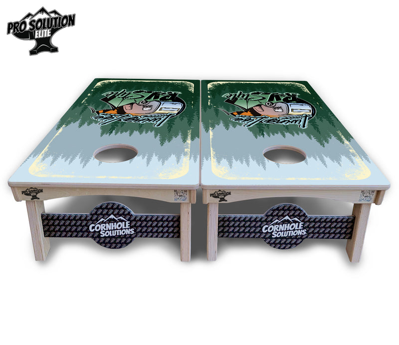 Pro Solution Elite - Living Life RV Style - Professional Tournament Cornhole Boards 3/4" Baltic Birch - Zero Bounce Zero Movement Vertical Interlocking Braces for Extra Weight & Stability +Double Thick Legs +Airmail Blocker