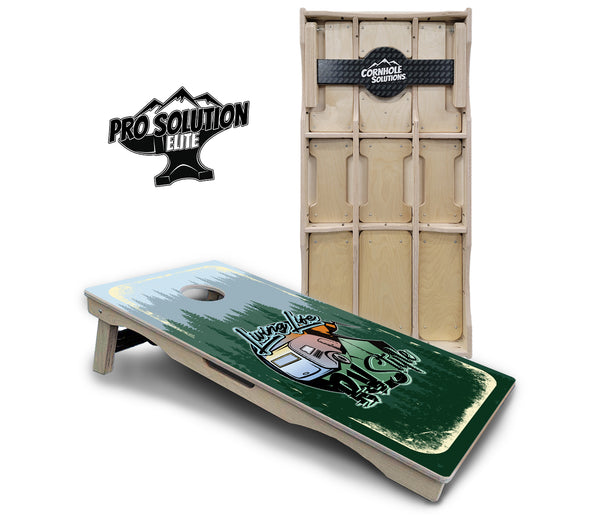 Pro Solution Elite - Living Life RV Style - Professional Tournament Cornhole Boards 3/4" Baltic Birch - Zero Bounce Zero Movement Vertical Interlocking Braces for Extra Weight & Stability +Double Thick Legs +Airmail Blocker