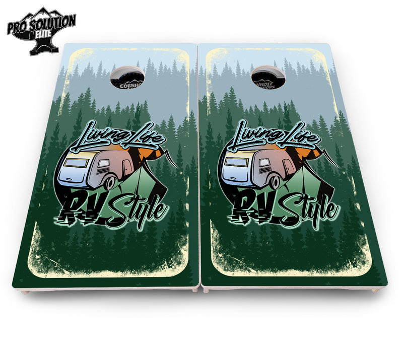 Pro Solution Elite - Living Life RV Style - Professional Tournament Cornhole Boards 3/4" Baltic Birch - Zero Bounce Zero Movement Vertical Interlocking Braces for Extra Weight & Stability +Double Thick Legs +Airmail Blocker