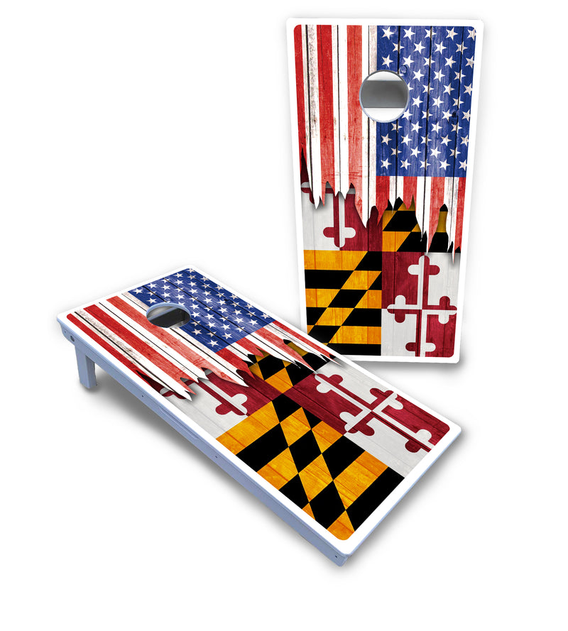 Waterproof - State Flag Designs Hawaii to Maryland - All Weather Boards "Outdoor Solution" 18mm(3/4")Direct UV Printed - Regulation 2' by 4' Cornhole Boards (Set of 2 Boards) Double Thick Legs, with Leg Brace & Dual Support Braces!