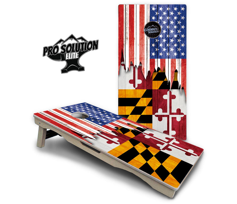 Pro Solution Elite - State Flag Designs Hawaii to Maryland - Professional Tournament Cornhole Boards 3/4" Baltic Birch - Zero Bounce Zero Movement Vertical Interlocking Braces for Extra Weight & Stability +Double Thick Legs +Airmail Blocker