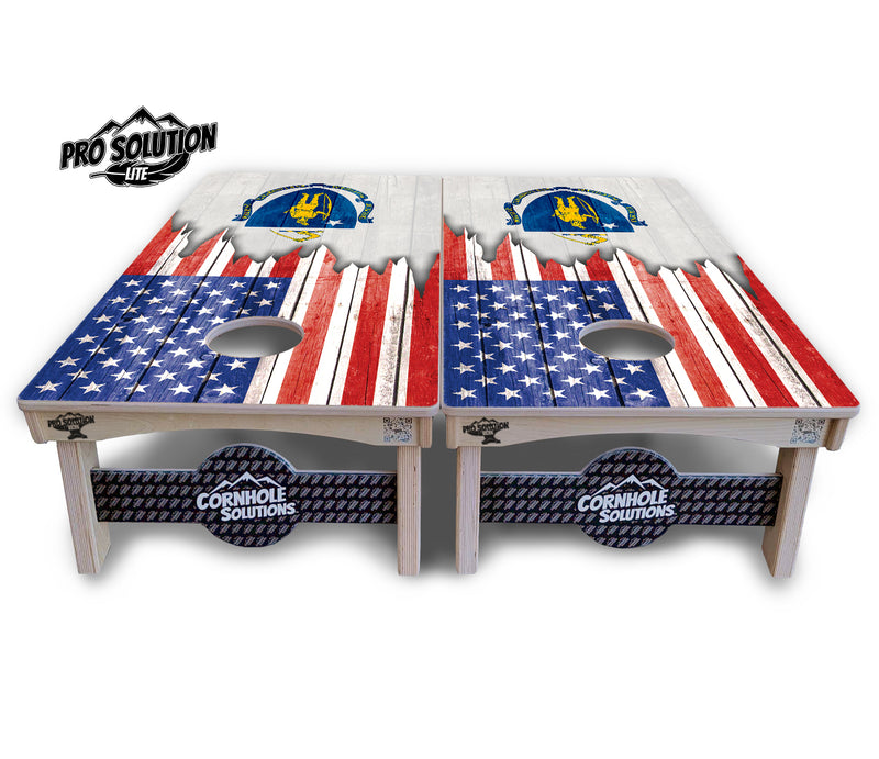 Pro Solution Lite - State Flag Designs Massachusetts to New Jersey - Professional Tournament Cornhole Boards 3/4" Baltic Birch - Zero Bounce Zero Movement Vertical Interlocking Braces for Extra Weight & Stability +Double Thick Legs +Airmail Blocker