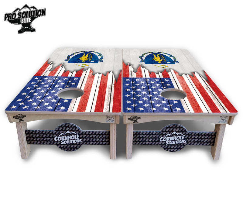 Pro Solution Elite - State Flag Designs Massachusetts to New Jersey - Professional Tournament Cornhole Boards 3/4" Baltic Birch - Zero Bounce Zero Movement Vertical Interlocking Braces for Extra Weight & Stability +Double Thick Legs +Airmail Blocker