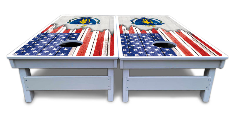 Waterproof - State Flag Designs Massachusetts to New Jersey - All Weather Boards "Outdoor Solution" 18mm(3/4")Direct UV Printed - Regulation 2' by 4' Cornhole Boards (Set of 2 Boards) Double Thick Legs, with Leg Brace & Dual Support Braces!