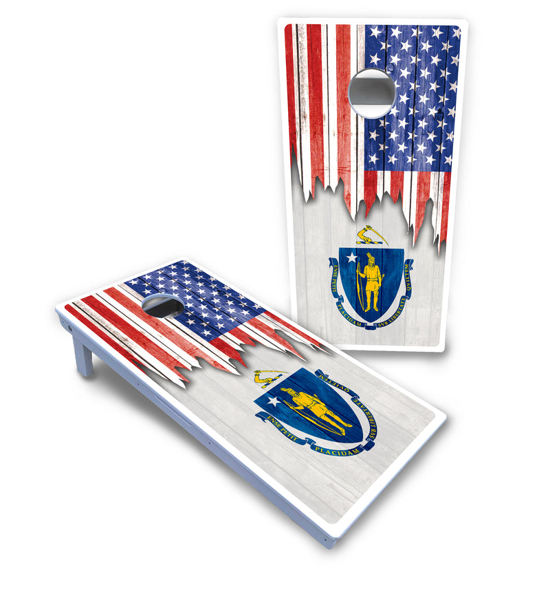 Waterproof - State Flag Designs Massachusetts to New Jersey - All Weather Boards "Outdoor Solution" 18mm(3/4")Direct UV Printed - Regulation 2' by 4' Cornhole Boards (Set of 2 Boards) Double Thick Legs, with Leg Brace & Dual Support Braces!