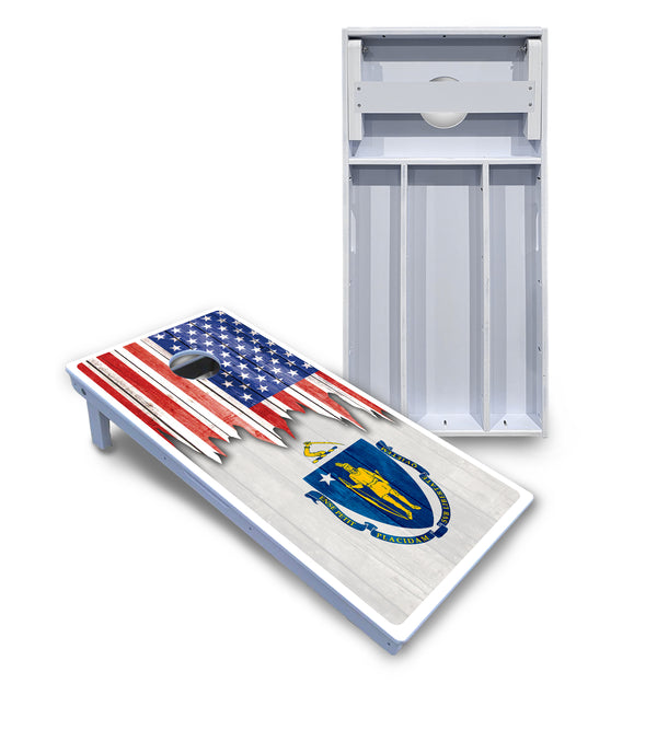 Waterproof - State Flag Designs Massachusetts to New Jersey - All Weather Boards "Outdoor Solution" 18mm(3/4")Direct UV Printed - Regulation 2' by 4' Cornhole Boards (Set of 2 Boards) Double Thick Legs, with Leg Brace & Dual Support Braces!