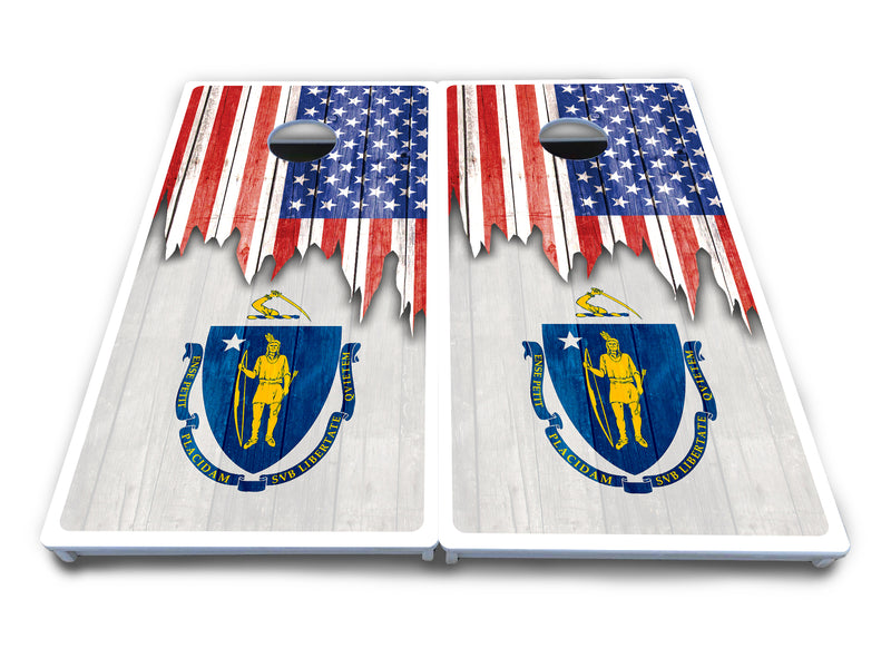 Waterproof - State Flag Designs Massachusetts to New Jersey - All Weather Boards "Outdoor Solution" 18mm(3/4")Direct UV Printed - Regulation 2' by 4' Cornhole Boards (Set of 2 Boards) Double Thick Legs, with Leg Brace & Dual Support Braces!