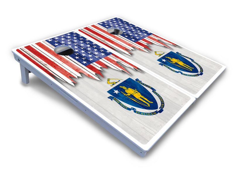 Waterproof - State Flag Designs Massachusetts to New Jersey - All Weather Boards "Outdoor Solution" 18mm(3/4")Direct UV Printed - Regulation 2' by 4' Cornhole Boards (Set of 2 Boards) Double Thick Legs, with Leg Brace & Dual Support Braces!