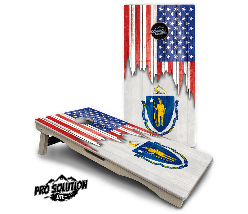 Pro Solution Lite - State Flag Designs Massachusetts to New Jersey - Professional Tournament Cornhole Boards 3/4" Baltic Birch - Zero Bounce Zero Movement Vertical Interlocking Braces for Extra Weight & Stability +Double Thick Legs +Airmail Blocker