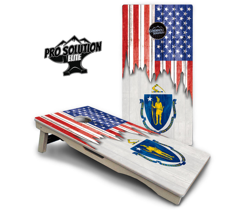 Pro Solution Elite - State Flag Designs Massachusetts to New Jersey - Professional Tournament Cornhole Boards 3/4" Baltic Birch - Zero Bounce Zero Movement Vertical Interlocking Braces for Extra Weight & Stability +Double Thick Legs +Airmail Blocker