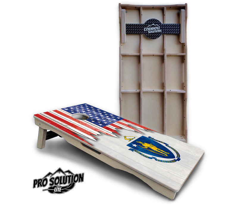 Pro Solution Lite - State Flag Designs Massachusetts to New Jersey - Professional Tournament Cornhole Boards 3/4" Baltic Birch - Zero Bounce Zero Movement Vertical Interlocking Braces for Extra Weight & Stability +Double Thick Legs +Airmail Blocker