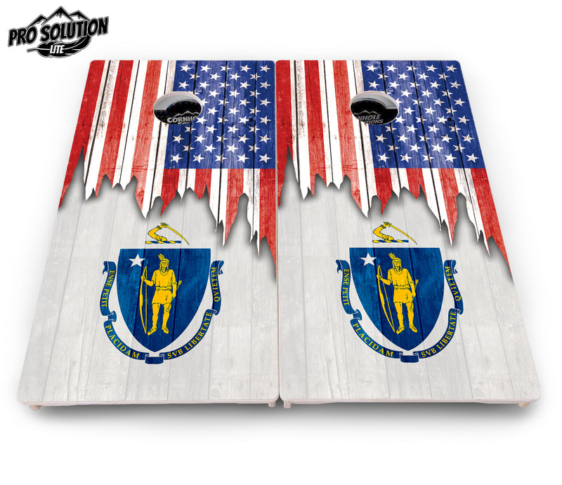 Pro Solution Lite - State Flag Designs Massachusetts to New Jersey - Professional Tournament Cornhole Boards 3/4" Baltic Birch - Zero Bounce Zero Movement Vertical Interlocking Braces for Extra Weight & Stability +Double Thick Legs +Airmail Blocker