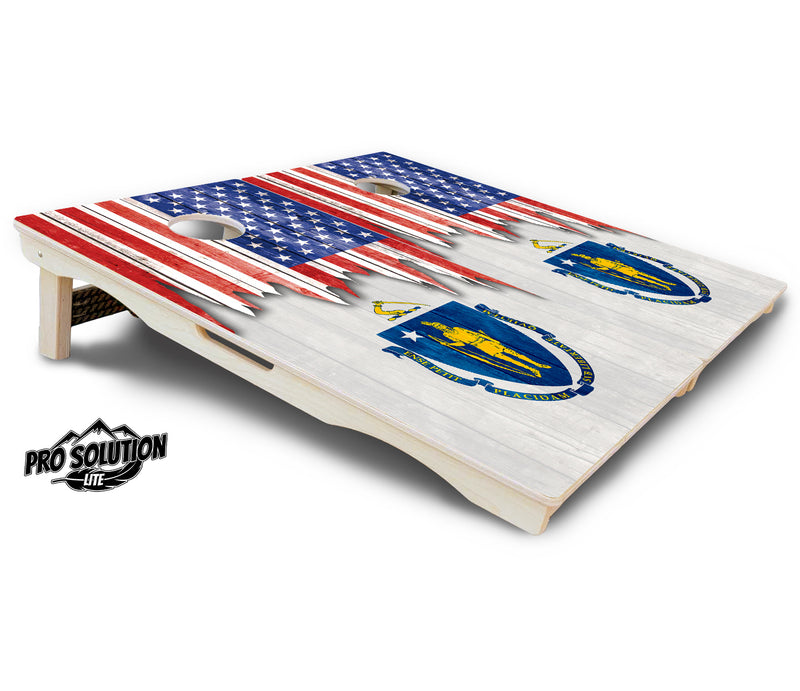 Pro Solution Lite - State Flag Designs Massachusetts to New Jersey - Professional Tournament Cornhole Boards 3/4" Baltic Birch - Zero Bounce Zero Movement Vertical Interlocking Braces for Extra Weight & Stability +Double Thick Legs +Airmail Blocker