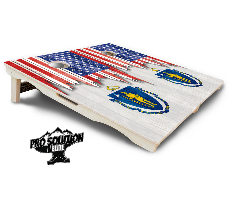 Pro Solution Elite - State Flag Designs Massachusetts to New Jersey - Professional Tournament Cornhole Boards 3/4" Baltic Birch - Zero Bounce Zero Movement Vertical Interlocking Braces for Extra Weight & Stability +Double Thick Legs +Airmail Blocker