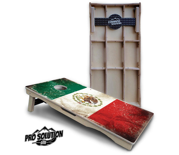 Pro Solution Lite - Mexico Flag - Professional Tournament Cornhole Boards 3/4" Baltic Birch - Zero Bounce Zero Movement Vertical Interlocking Braces for Extra Weight & Stability +Double Thick Legs +Airmail Blocker