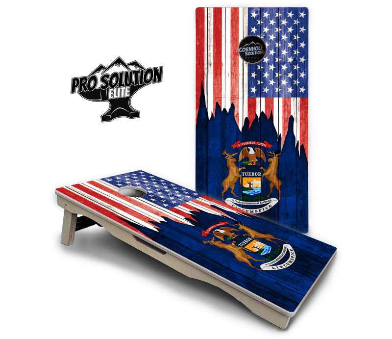 Pro Solution Elite - State Flag Designs Massachusetts to New Jersey - Professional Tournament Cornhole Boards 3/4" Baltic Birch - Zero Bounce Zero Movement Vertical Interlocking Braces for Extra Weight & Stability +Double Thick Legs +Airmail Blocker