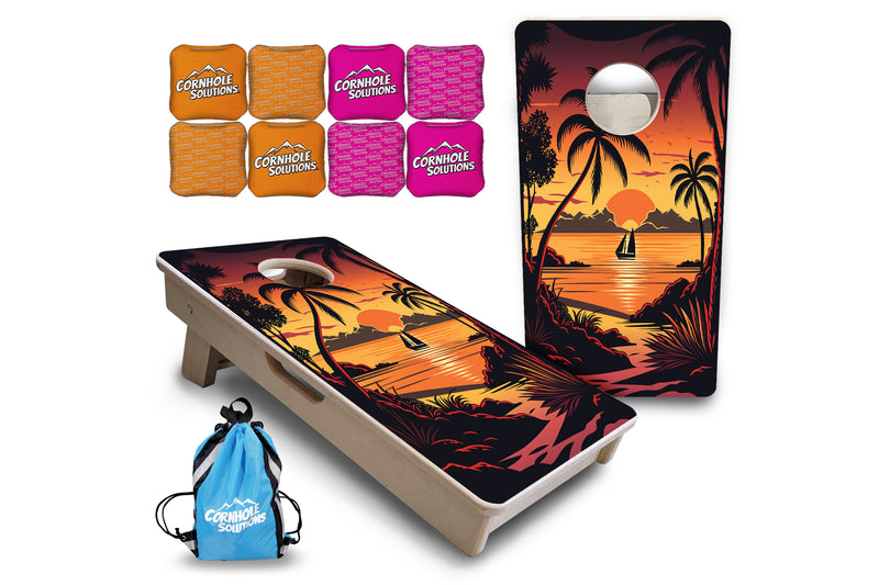 Mini Cornhole 12"x24" Boards - 4" holes - Beach Sunset Ai Design Options - 3/4″ Baltic Birch