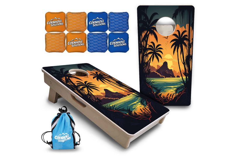 Mini Cornhole 12"x24" Boards - 4" holes - Beach Sunset Ai Design Options - 3/4″ Baltic Birch