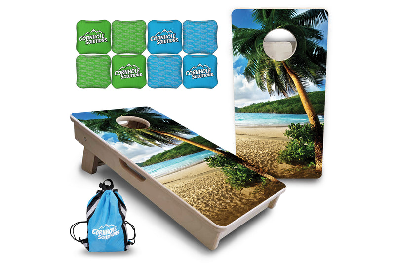 Mini Cornhole 12"x24" Boards - 4" holes - Beach Scene Design - 3/4″ Baltic Birch