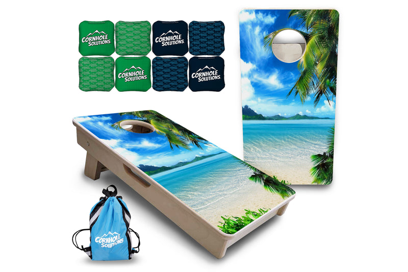 Mini Cornhole Boards - Beach Mountain Scene