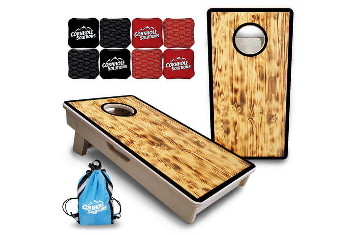 Mini Cornhole Boards - Burnt Wood Black Border