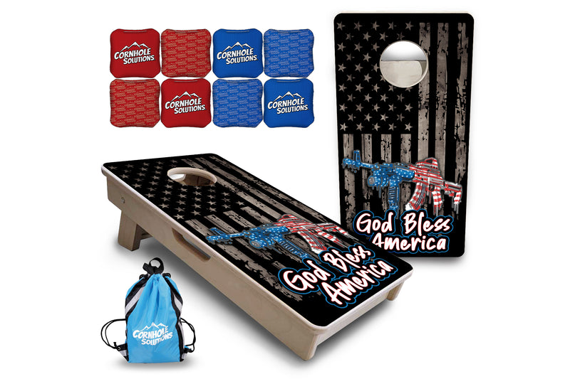 Mini Cornhole 12"x24" Boards - 4" holes - God Bless America Design - 3/4″ Baltic Birch