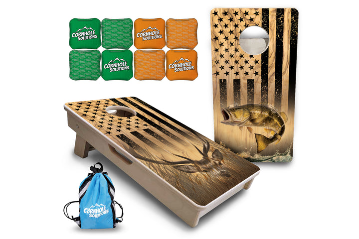 Mini Cornhole Boards - Light Wood Deer & Fish
