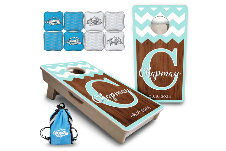 Mint Chevron - Mini or Vacation Size Cornhole Boards