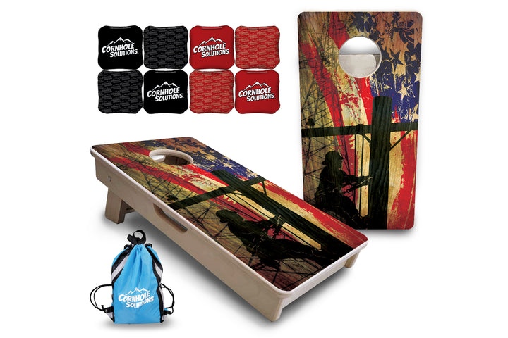 Mini Cornhole Boards - Faded Lineman Flag