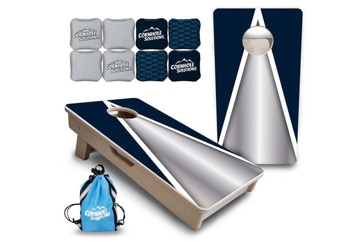 Mini Cornhole Boards - Silver/Blue Triangle
