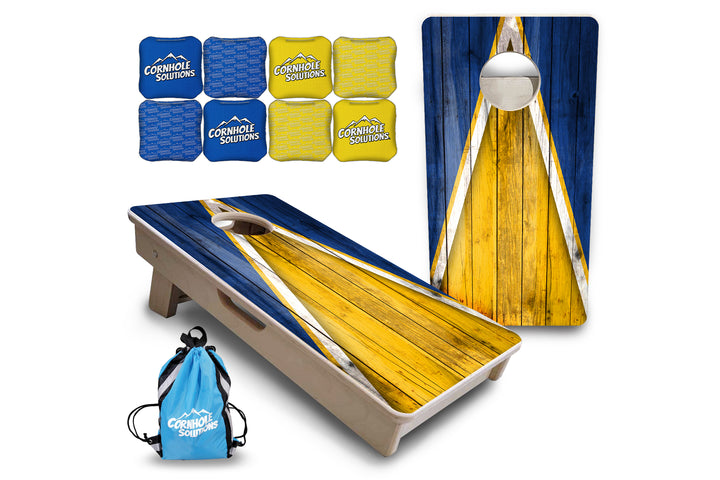 Mini Cornhole Boards - Yellow/Blue Triangle