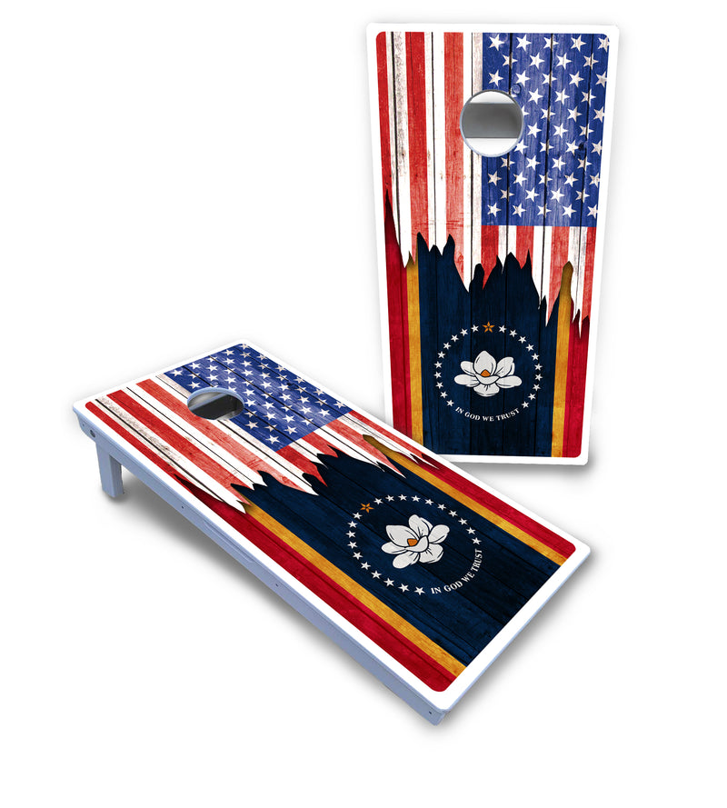 Waterproof - State Flag Designs Massachusetts to New Jersey - All Weather Boards "Outdoor Solution" 18mm(3/4")Direct UV Printed - Regulation 2' by 4' Cornhole Boards (Set of 2 Boards) Double Thick Legs, with Leg Brace & Dual Support Braces!