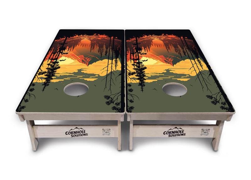 Tournament Boards - Mountain Sunset Design Options - Professional Tournament 2'x4' Regulation Cornhole Set - 3/4″ Baltic Birch - UV Direct Print + UV Clear Coat