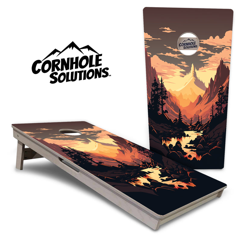 Tournament Boards - Mountain Sunset Design Options - Professional Tournament 2'x4' Regulation Cornhole Set - 3/4″ Baltic Birch + UV Direct Print + UV Clear Coat