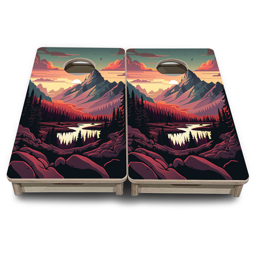 Mini Cornhole Boards - Mountain Sunset