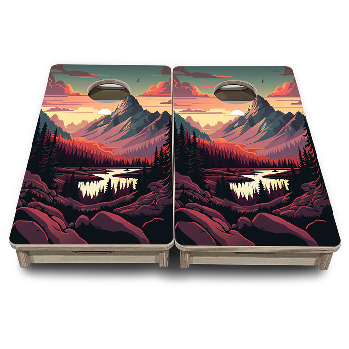 Mini Cornhole Boards - Mountain Sunset