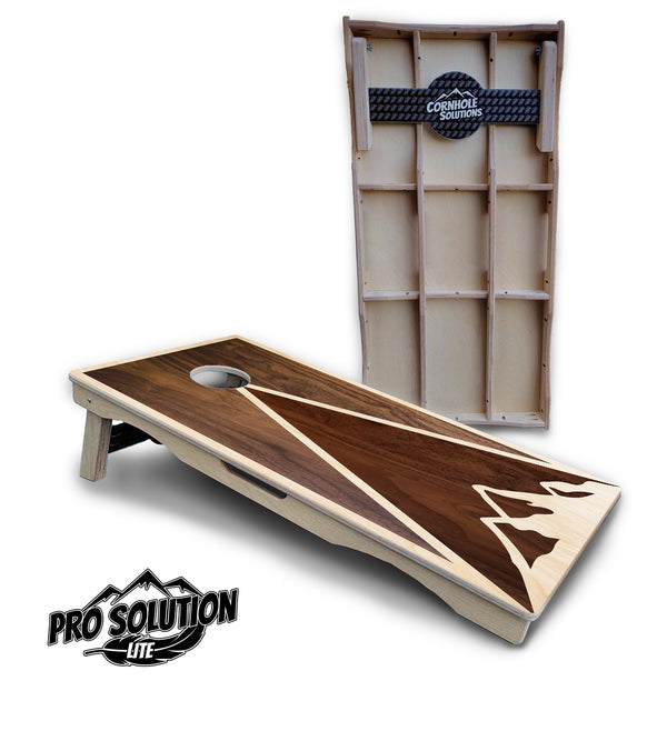 Pro Solution Lite - Stained Mountain Scene - Professional Tournament Cornhole Boards 3/4" Baltic Birch - Zero Bounce Zero Movement Vertical Interlocking Braces for Extra Weight & Stability +Double Thick Legs +Airmail Blocker