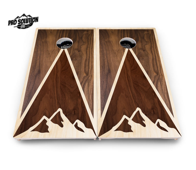 Pro Solution Lite - Mountain Scene Triangle - Professional Tournament Cornhole Boards 3/4" Baltic Birch - Zero Bounce Zero Movement Vertical Interlocking Braces for Extra Weight & Stability +Double Thick Legs +Airmail Blocker