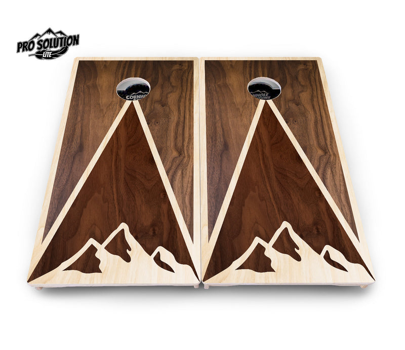 Pro Solution Elite - Mountain Scene Triangle - Professional Tournament Cornhole Boards 3/4" Baltic Birch - Zero Bounce Zero Movement Vertical Interlocking Braces for Extra Weight & Stability +Double Thick Legs +Airmail Blocker