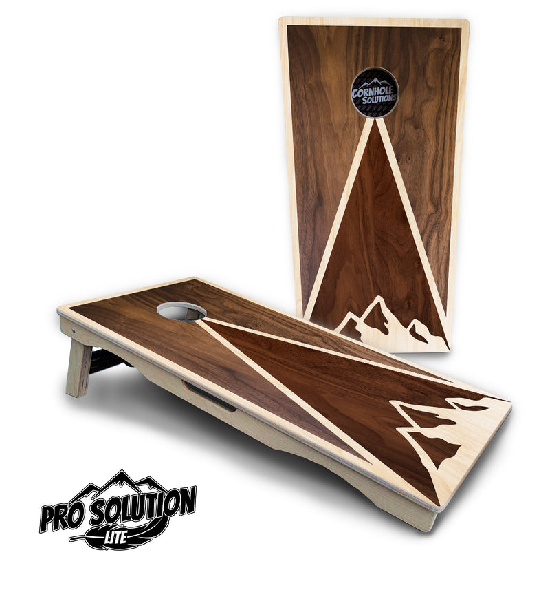 Pro Solution Lite - Mountain Scene Triangle - Professional Tournament Cornhole Boards 3/4" Baltic Birch - Zero Bounce Zero Movement Vertical Interlocking Braces for Extra Weight & Stability +Double Thick Legs +Airmail Blocker