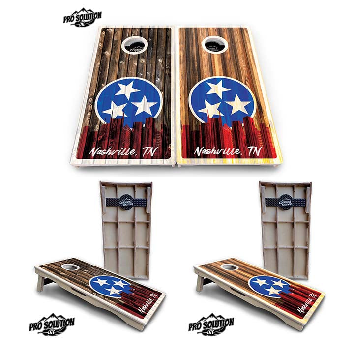 Pro Solution Elite - Nashville Design Options - Professional Tournament Cornhole Boards 3/4" Baltic Birch - Zero Bounce Zero Movement Vertical Interlocking Braces for Extra Weight & Stability +Double Thick Legs +Airmail Blocker