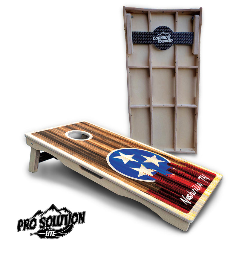 Pro Solution Lite - Nashville Design Options - Professional Tournament Cornhole Boards 3/4" Baltic Birch - Zero Bounce Zero Movement Vertical Interlocking Braces for Extra Weight & Stability +Double Thick Legs +Airmail Blocker