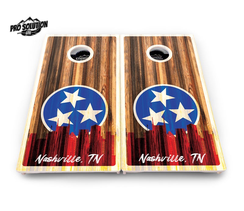 Pro Solution Lite - Nashville Design Options - Professional Tournament Cornhole Boards 3/4" Baltic Birch - Zero Bounce Zero Movement Vertical Interlocking Braces for Extra Weight & Stability +Double Thick Legs +Airmail Blocker