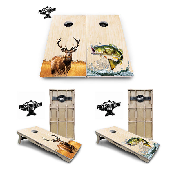 Pro Solution Elite - Natural Deer & Fish Design Options - Professional Tournament Cornhole Boards 3/4" Baltic Birch - Zero Bounce Zero Movement Vertical Interlocking Braces for Extra Weight & Stability +Double Thick Legs +Airmail Blocker