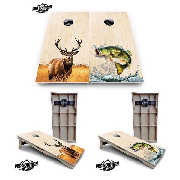 Pro Solution Elite - Natural Deer & Fish Design Options - Professional Tournament Cornhole Boards 3/4" Baltic Birch - Zero Bounce Zero Movement Vertical Interlocking Braces for Extra Weight & Stability +Double Thick Legs +Airmail Blocker