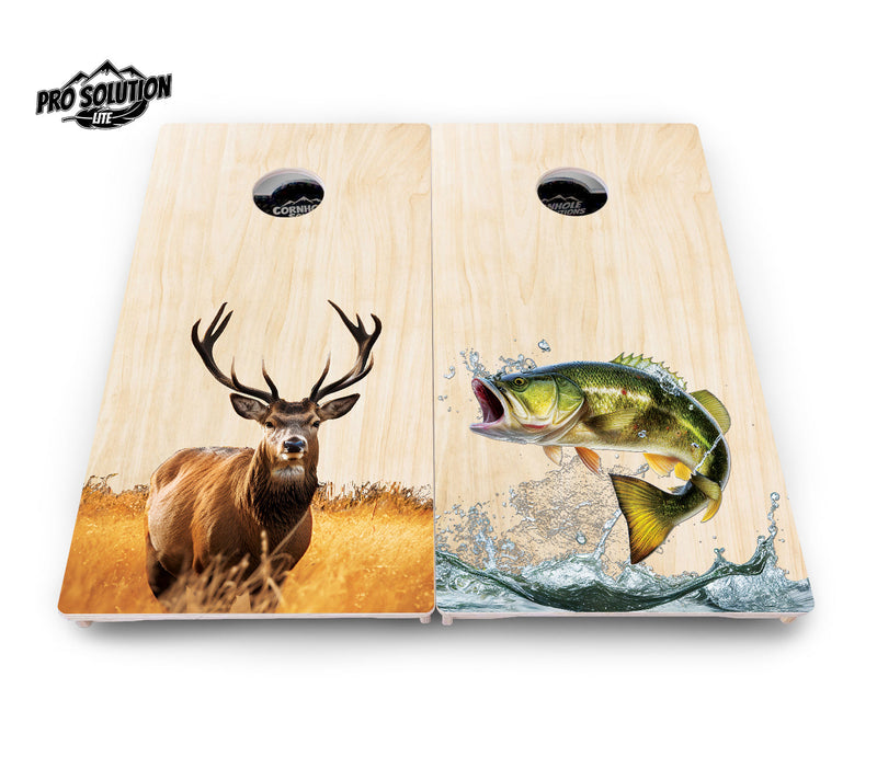 Pro Solution Elite - Natural Deer & Fish Design Options - Professional Tournament Cornhole Boards 3/4" Baltic Birch - Zero Bounce Zero Movement Vertical Interlocking Braces for Extra Weight & Stability +Double Thick Legs +Airmail Blocker